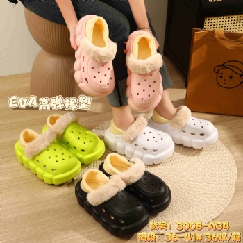 Fuzzy Platform Slippers Comfortable Faux Fur Crocs Shoes