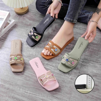 Women's Indoor Outdoor Slippers with Bow Casual Flat Bottom Slippers square shoes