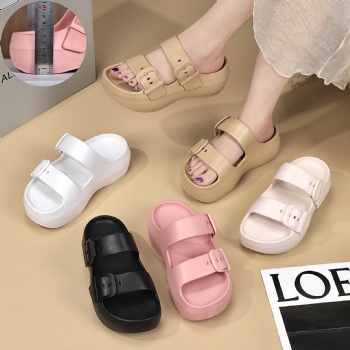 Open Toe PVC Comfortable Thick Bottom Flat Slide Slippers