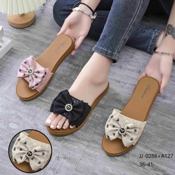 Women's Indoor Outdoor Slippers with Bow Casual Flat Bottom Slippers