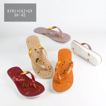 Ladies' insole with gold film flip flops colorful shoesoutdoor slippers