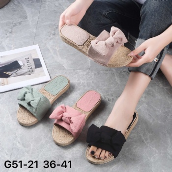 2025 Summer Women's  Outdoor Slippers with Bow Casual Flat Bottom Slippers