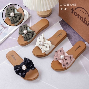 Women Summer Bowknot Slippers PVC Comfortable Bottom Slippers