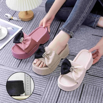 ​Ladies' new elegant thick soled bow slippers PVC slippers