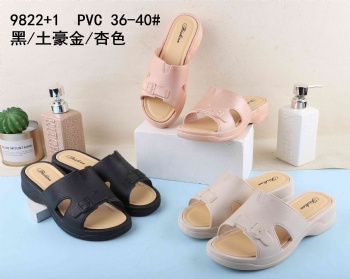 Ladies' Thick Bottom Slope Heel X Design PVC Slippers