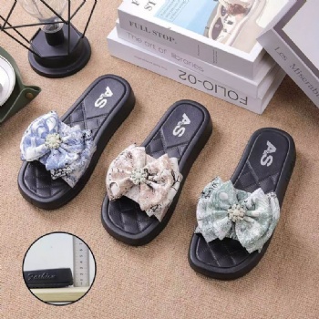 Women Summer Bowknot Slippers Open Toe PVC Comfortable