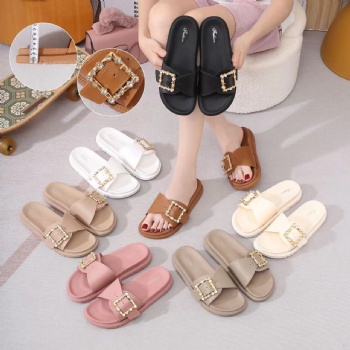 New adjustable buckle women's flat slippers