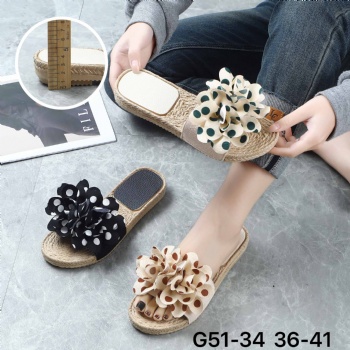 big cloth flowers straw rope women slippers colorful lady nice shoes 3cm heel girls shoes footwear