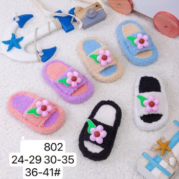 full size cute cotton slippers flower baby girls women fuzzy shoes customized sticker big girls warm footwear