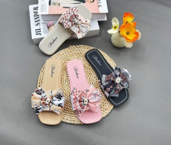 flat lady slippers square toe thin heel women slippers cloth bow rhinestones sliders slippers