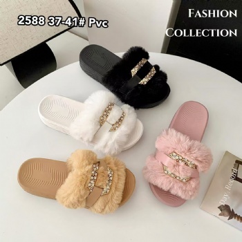 Fuzzy Slippers Women Fluffy Slides Open Toe Indoor House Shoes Fur Upper design lady slippers