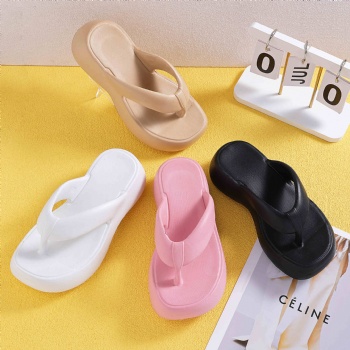 Women Flip-Flops Solid Color Slip on PVC Sandals Summer Slippers Beach Shoes