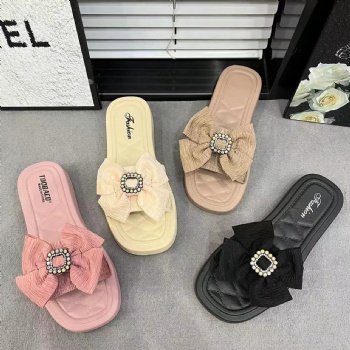 Women PVC Bowknot Slippers Open Toe Comfortable