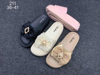 Women Summer Bowknot Slippers Open Toe PVC Comfortable Thick Bottom