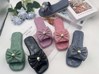 Women's PVC Slippers with Bow Casual Flat Bottom