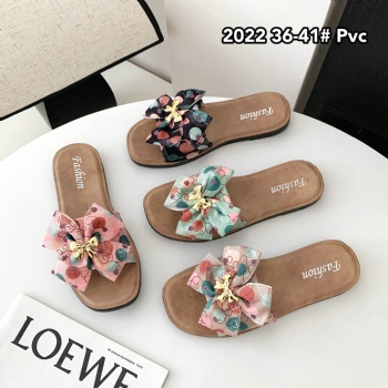 2025 Summer Women's slide slippers Outdoor Slippers with Bow Casual Flat Bottom Slippers PVC