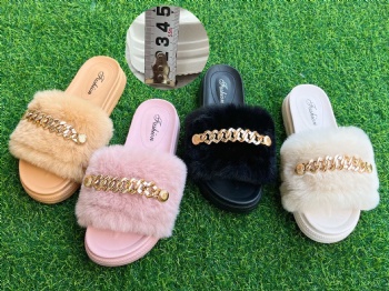 New 2025 design women's leather flat slippers transparent PVC fur belt slippers for outdoor summer beach