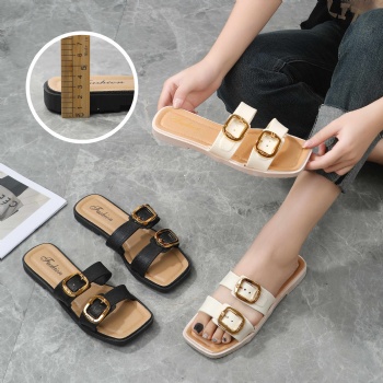 buckle design adjustable lady slippers square toes women flat slippers made in china little heel women slippers