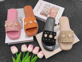 square toes lady slippers hot selling women mid heels slippers shoes made in china khaki color shoes