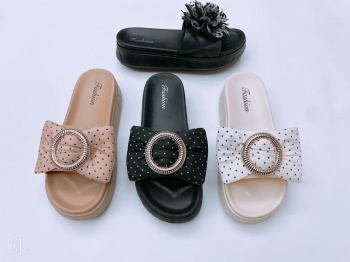 cloth flower best selling women slippers bow knot lady non-slide slippers mid heels lady shoes