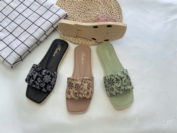 leather upper lady slip women flat slippers made in china cloth lady non-slide slippers good quality shoes