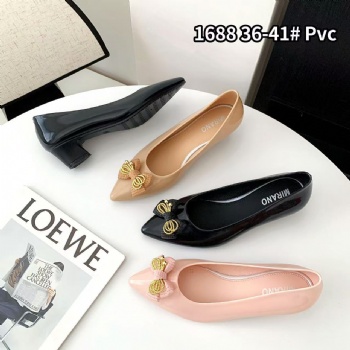 Summer Women Crystal Shoes Bottom Heels PVC Slippers Non Open Toe Fashion Shoes